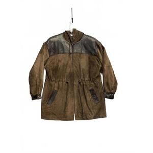 Vintage Y2k Danier 2 Tone Brown Suede and Leather Hooded Jacket Large